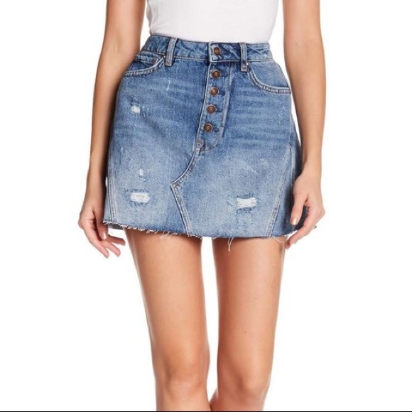 Free people denim a line distressed mini skirt - Picture 8 of 8